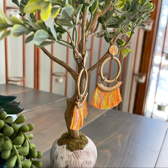 Bohemian Tassel Dangle Drop Earrings Gold and Multicolored Fringe - Picture 3 of 4